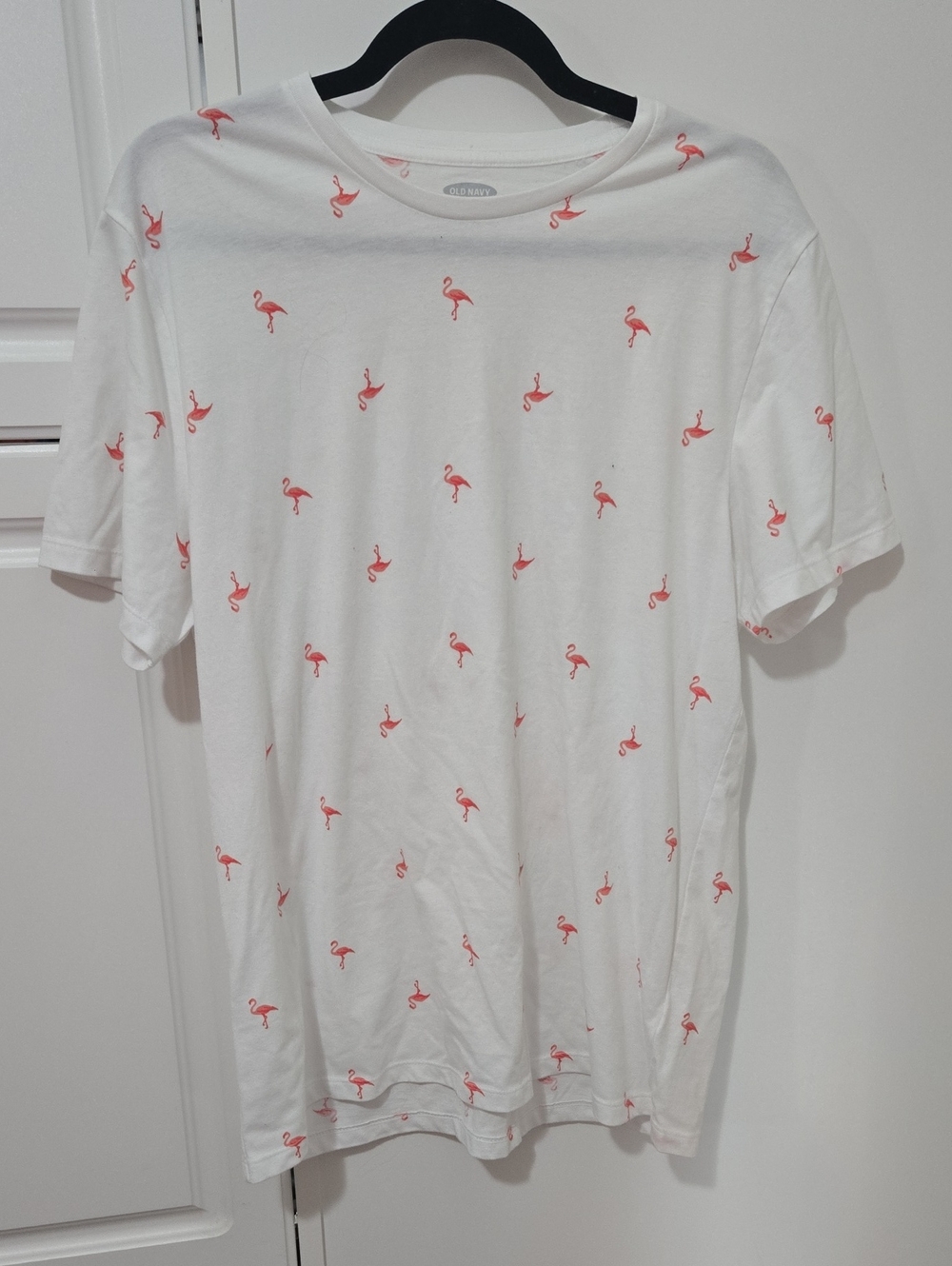 Old Navy White T-Shirt with Pink Flamingo Print